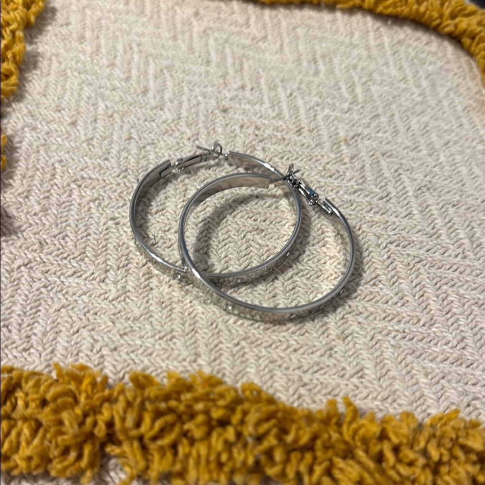 Guess Silver Minimalist Hoops Earrings